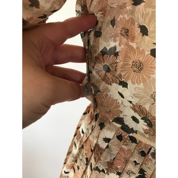 40s Brown Autumn Floral Dress A Line Sheer Daisy - Picture 7 of 10